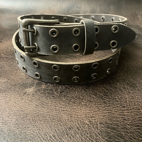 Gray Leather Double Hole Belt with Grommets/Eyelets - Picture 2 of 4